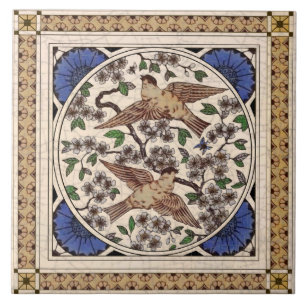 Carreau 2die4 Oiseaux victoriens en fleurs et reproduction