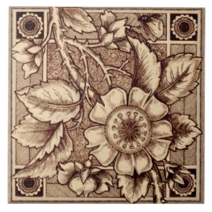 Carreau 2ème de Pair 1880 Craven Dunnill Bird & Rose Repro