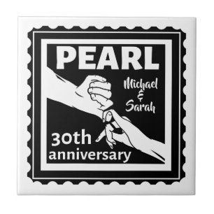 Carreau 30e anniversaire mariage noir et blanc romantique
