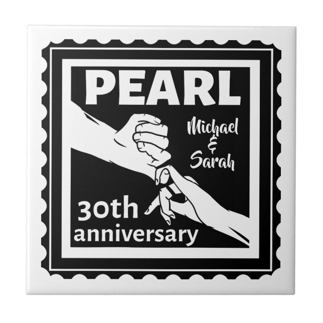 Carreau 30e anniversaire mariage noir et blanc romantique (Devant)