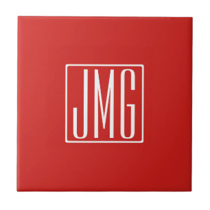 Carreau 3 Initiales Monogramme Rouge & Blanc (ou couleur