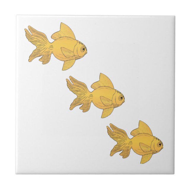 Carreau 3 poissons d'or nageant le motif simple - révisé (Devant)