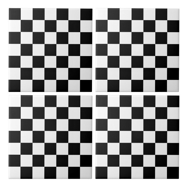 Carreau À damiers noir et blanc (4 Black and White Checkered Ceramic Tiles)