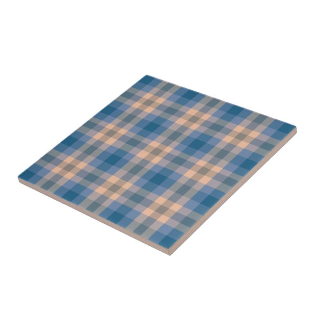 Carreau à damiers Plaid Beige Bleu Gris Et Pêche (Côté)