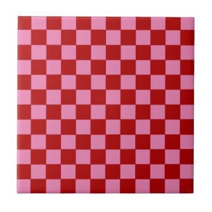 Carreau à damiers rouge et rose chaud