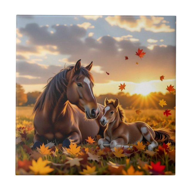 Carreau A Mama Horse and her Foal in Autumn (Devant)
