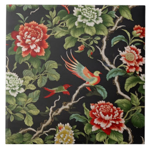 carreau à motif floral rouge et vert chinois