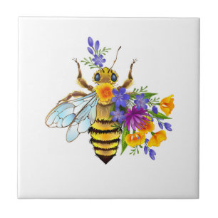 Carreau Abeille à fleurs avec plantes sauvages