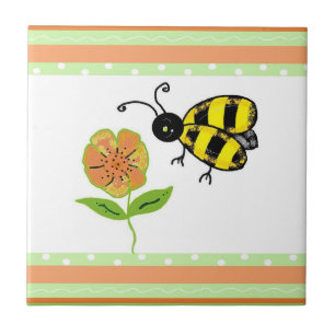 Carreau Abeille affairée avec fleur orange