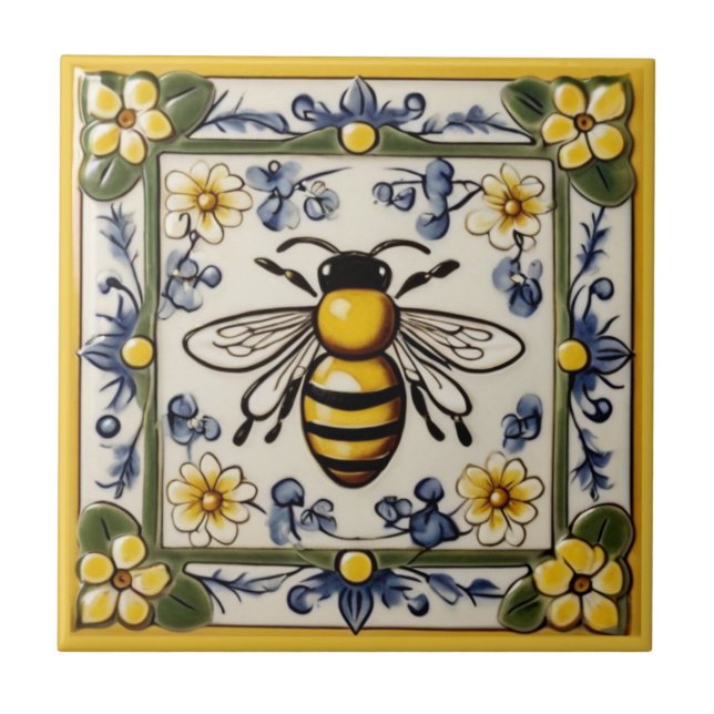 Carreau Abeille de miel doux Bleu Jaune & Vert Méditerrané (Devant)