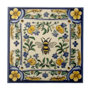 Carreau Abeille de miel traditionnel Bleu Jaune Méditerran