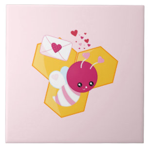Carreau Abeille mignonne aux Coeurs de Saint-Valentin rose