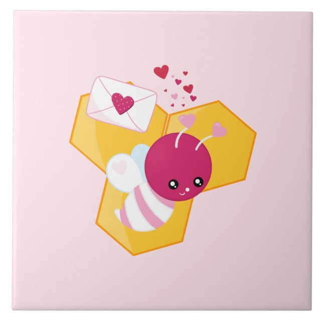 Carreau Abeille mignonne aux Coeurs de Saint-Valentin rose (Devant)