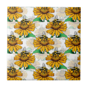 Carreau Abeille sur le Motif de fleurs de tournesol