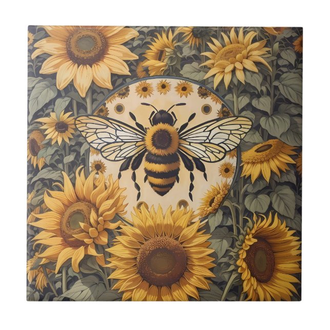 Carreau Abeille vintage et tournesol (Devant)