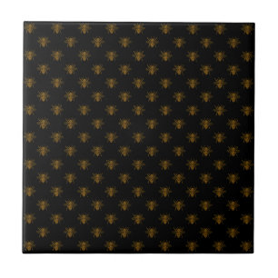 Carreau Abeilles en feuille métallisée or sur fond noir