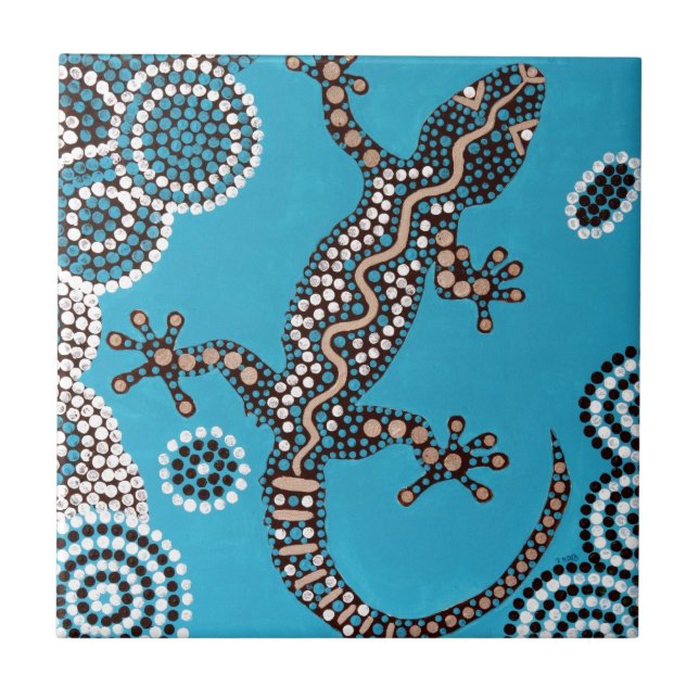 Carreau Aboriginal sorte, Gecko, peinture de point, (Devant)