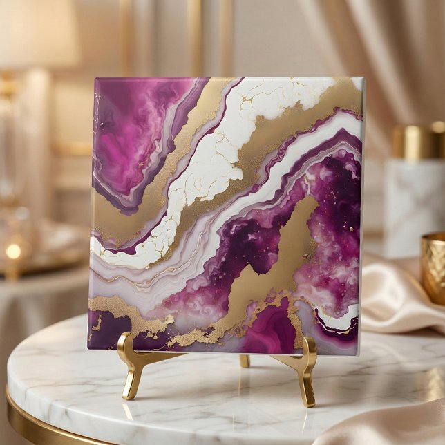 Carreau Abstract Purple White & Gold Agate Geode Marble (Créateur téléchargé)