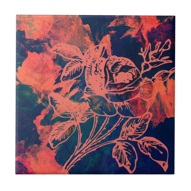 Carreau Abstract Red Rose Art (Devant)