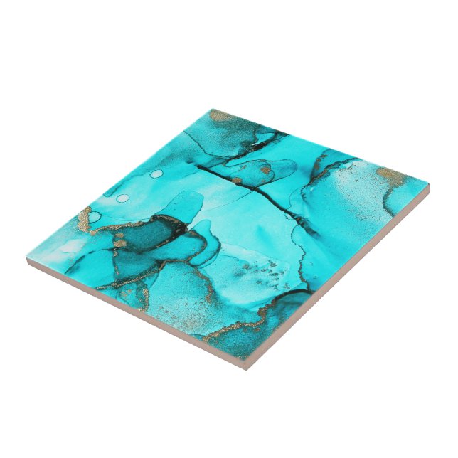 Carreau Abstrait Aqua Green Organic Turquoise Gold (Côté)