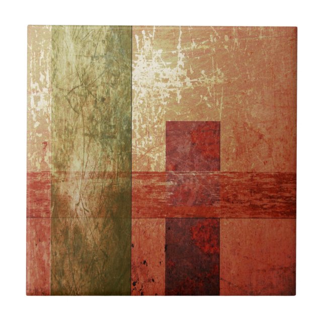 Carreau Abstrait Art Grunge Géométrique Rouge Orange Vert (Devant)