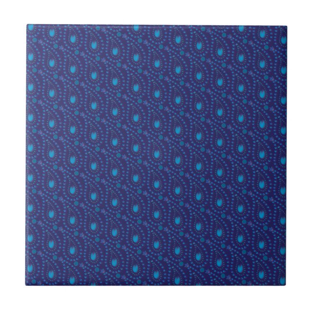 Carreau Abstrait bleu foncé Paisley Tulip motif floral (Devant)