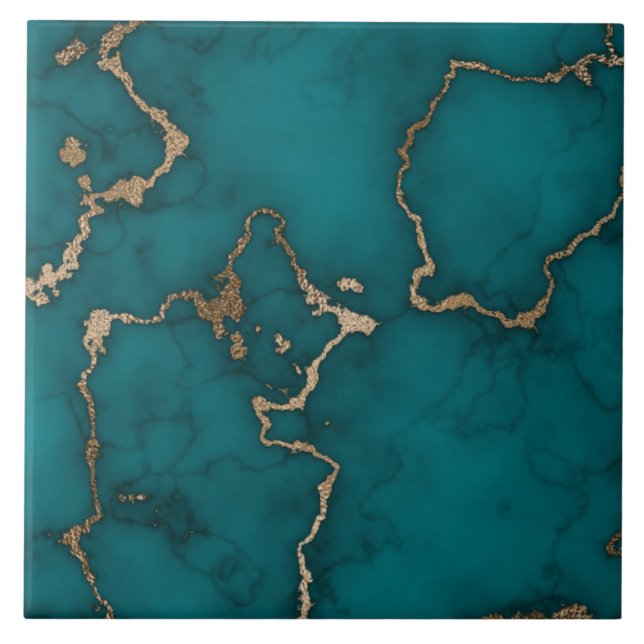 Carreau Abstrait de marbre vert Cyan Gold (Devant)