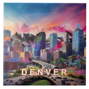Carreau Abstrait Denver Skyline Art Modern