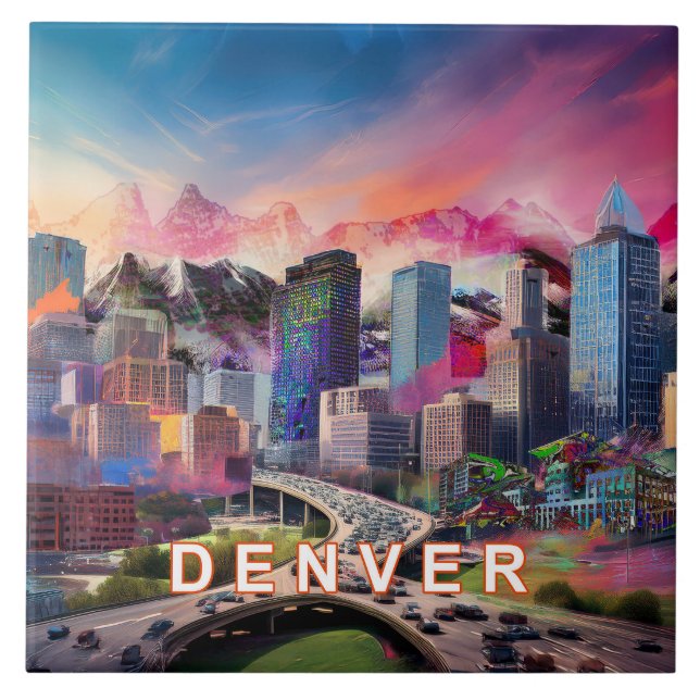 Carreau Abstrait Denver Skyline Art Modern (Devant)