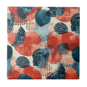 Carreau abstrait géométrique moderne Corail et Bleu