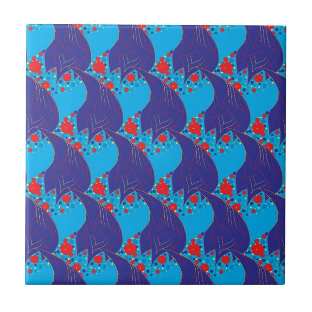 Carreau Abstrait moderne BLUE et rouge Rainbow gouttes mot (Devant)