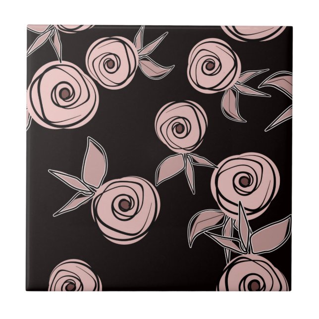 Carreau Abstrait moderne rose fleurs rose roux noir flo (Devant)
