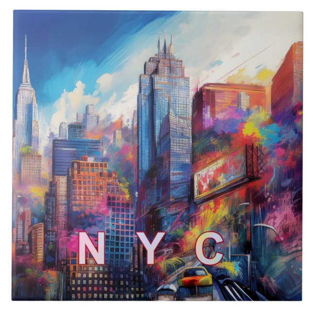 Carreau Abstrait New York City Skyline Art Modern (Devant)