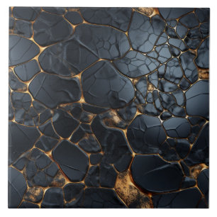 Carreau Abstrait Noir et Or Luxueux