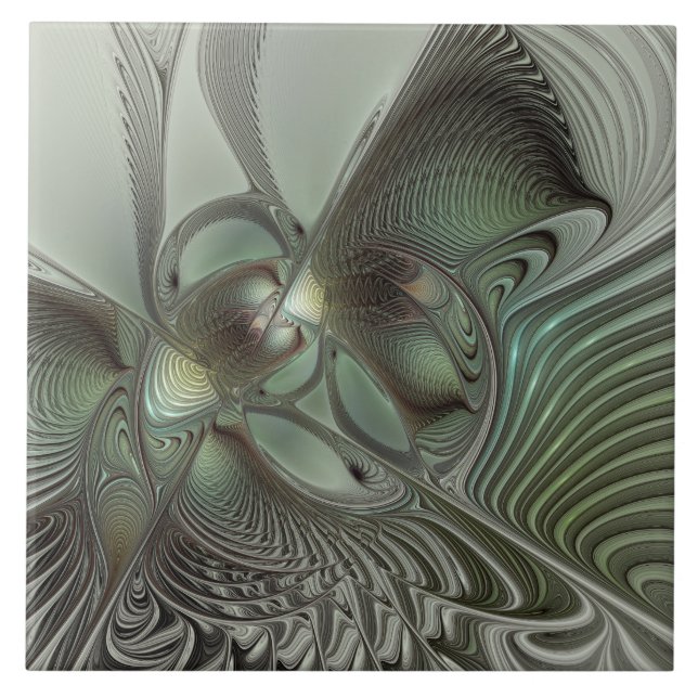 Carreau Abstrait Olive Sage Green Grey Fractal Art Imagina (Devant)