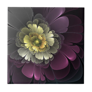 Carreau Abstrait Purpur moderne Khaki Gris Fleur fractale 