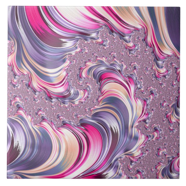 Carreau Abstrait rose pourpre spirale fractale (Devant)