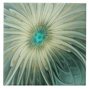 Carreau Abstrait Sage Green Imaginaire Fleur Fractal Art