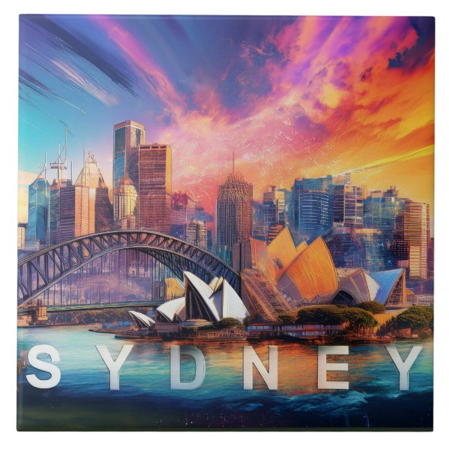 Carreau Abstrait Sydney Skyline Art Modern (Devant)