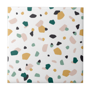 Carreau Abstrait Terrazzo Green Orange Rose Motif noir