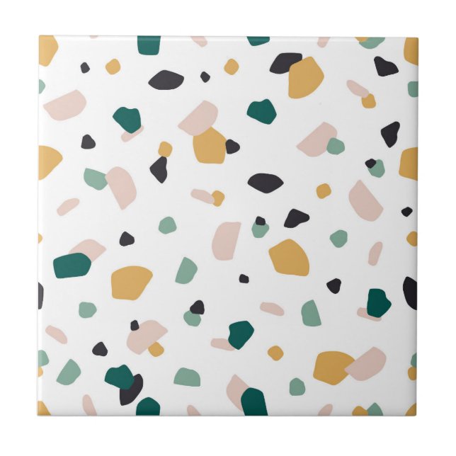 Carreau Abstrait Terrazzo Green Orange Rose Motif noir (Devant)