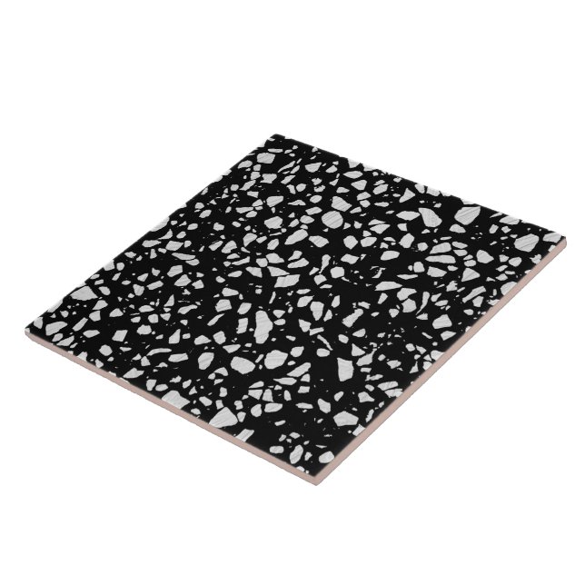 Carreau Abstrait Terrazzo Mosaic Motif noir et blanc (Côté)