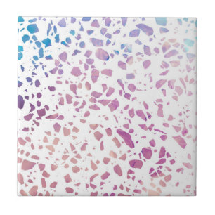 Carreau Abstrait Terrazzo Mosaic rose et Motif bleu