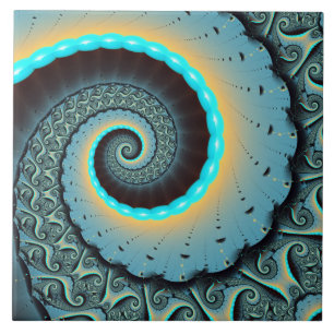 Carreau Abstraite spirale d'art fractal bleu turquoise ora