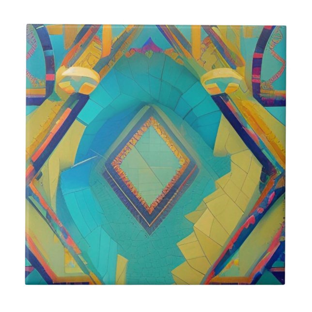 Carreau Abstraite voix turquoise en mosaïque marocaine (Devant)