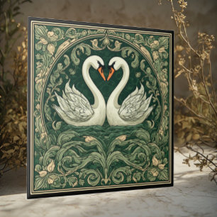 Carreau Accent mural Art Nouveau couple de cygnes