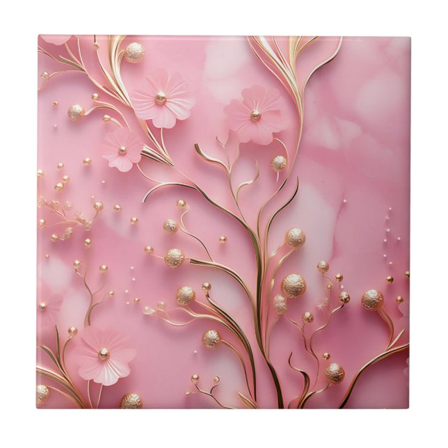 Carreau Accents or en marbre rose élégant (Devant)