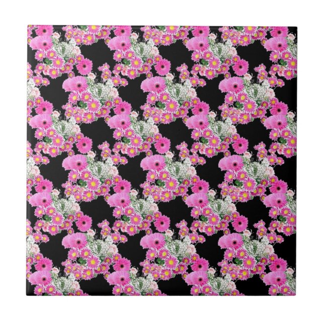 Carreau Accessoires tendance Pink à motif floral noir (Devant)