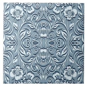 Carreau Acier Bleu symétrique Embossé Design floral