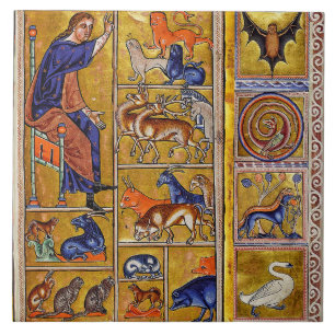 CARREAU ADAM NAMMER ANIMAUX, BESTIAIRE MÉDIÉVAL, CERFS, LI